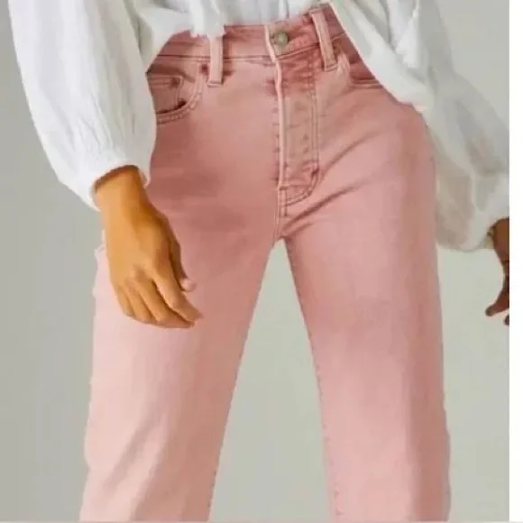 Lucky Brand 90’s Loose High Rise Crop Pink Acid Washed Denim Jeans Size 8/29 - Picture 3 of 11